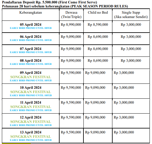 tabel harga thailand songkran